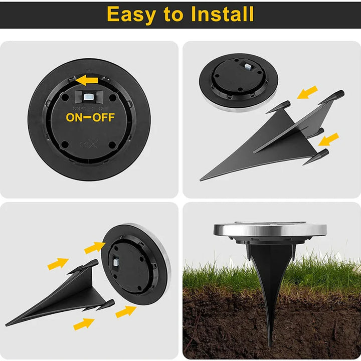 Set of 4 Solar Powered LED Garden Ground Lights | Waterproof Stainless Steel Outdoor Pathway Lamps